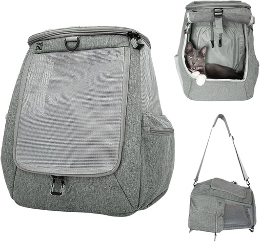 Travel Cat Navigator Carrier Bag - Premium Cat Backpacks for Carrying Cats, Travel, Hiking, Outdoor Use - Grey Mesh Backpacks for Small, Medium, Large Cats up to 25 LBS with Side Pockets, Zipper Clips