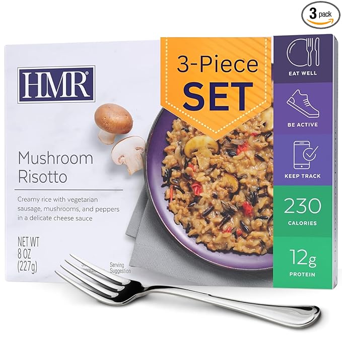 HMR Mushroom Risotto Entrée | Pre-packaged Lunch or Dinner to Support Weight Loss | Ready to Eat | Vegetarian | 12g of Protein | Low Calorie Food | 8oz Serving per Meal | Pack of 3