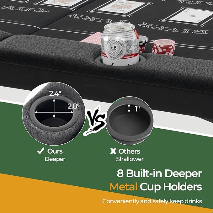 Goplus 72” Poker Table Foldable, 8 Players Card Board Game Table w/Deep Metal Cup Holders, Casino Grade Felt, Portable Folding Oval Blackjack Table for Texas Holdem, No Assembly Required (Black)