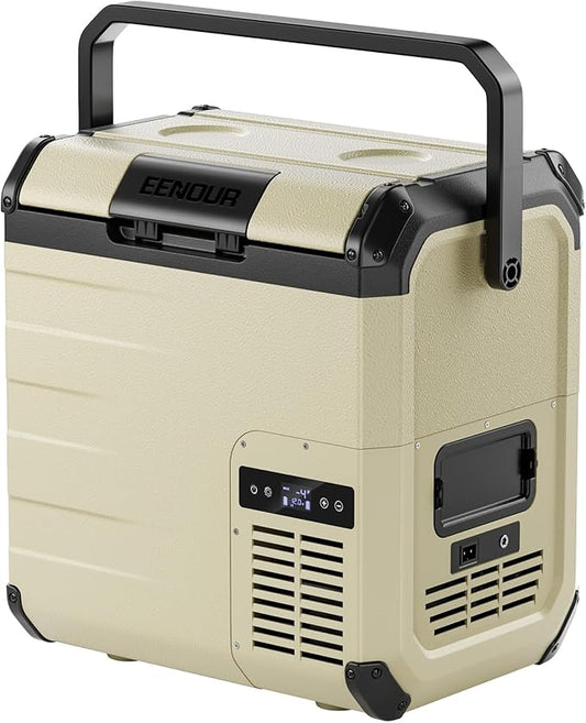 EENOUR D18 12 Volt Car Refrigerator, Portable Freezer 19Qt/18L Battery & Solar Powered Cooler 25W, -4~50℉, 12/24V DC, 110~240V AC, Electric Cooler Ideal for Road Trips, Camping (Battery Not Included)