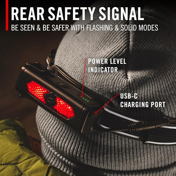 Coast RL35R Voice-Controlled 1100 Lumen Rechargeable LED Headlamp with ARC280??Lighting, 4 Color Modes, Rear-Facing Safety Signal, Variable Light Control and USB-C Charge Port