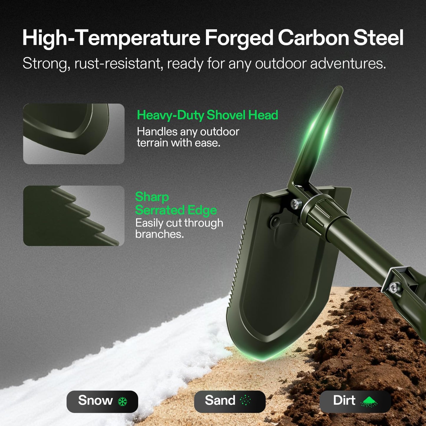 VIVOSUN Folding Camping Shovel, 22'' Survival Shovel with High Carbon Steel