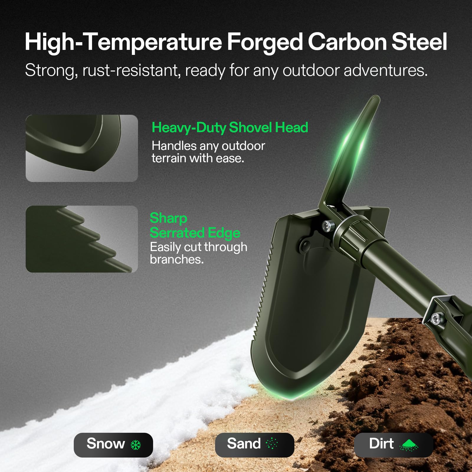 VIVOSUN Folding Camping Shovel, 22'' Survival Shovel with High Carbon Steel