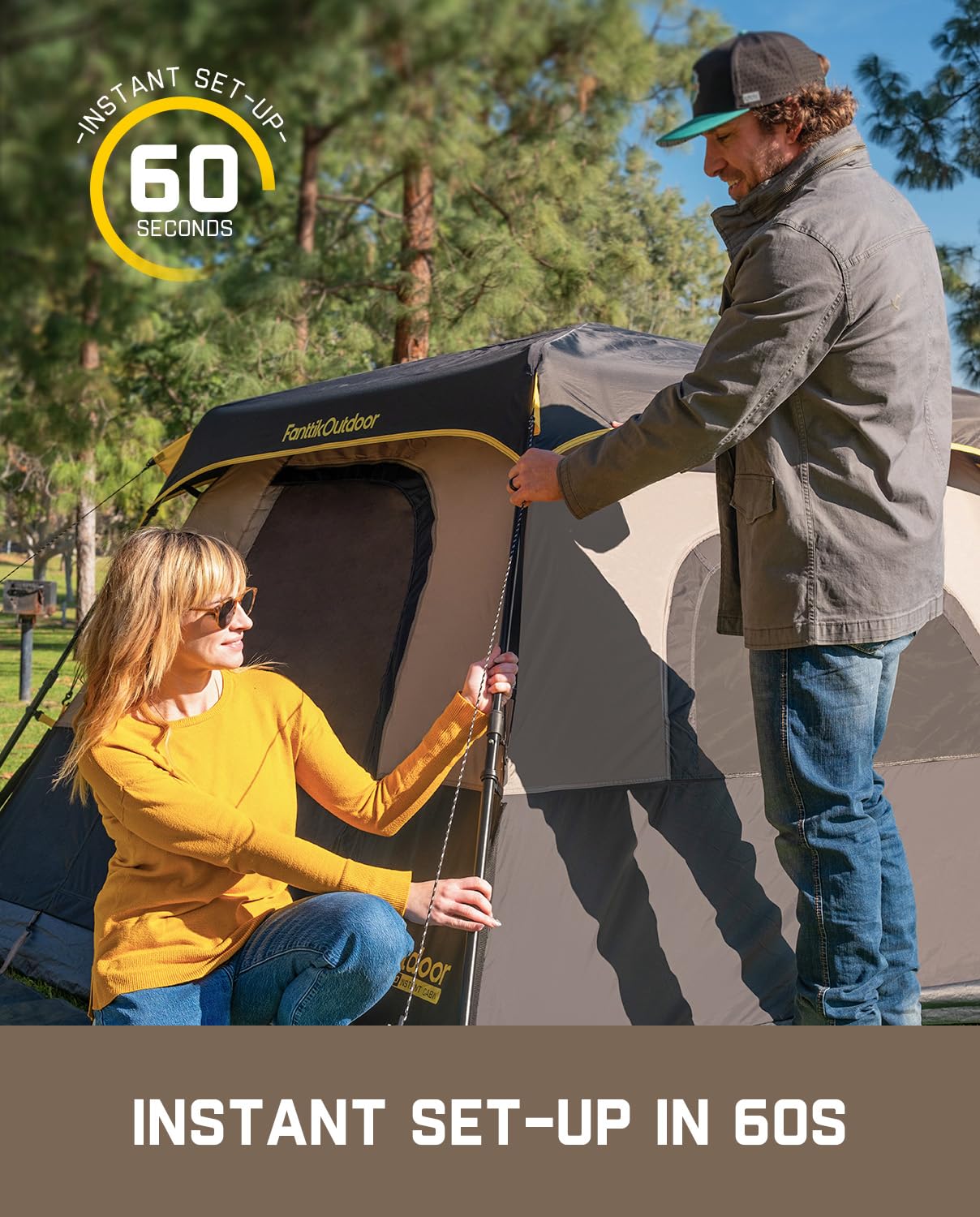 FanttikOutdoor Zeta C6 Pro 6 Person Tent for Camping Setup in 60s (Khaki)