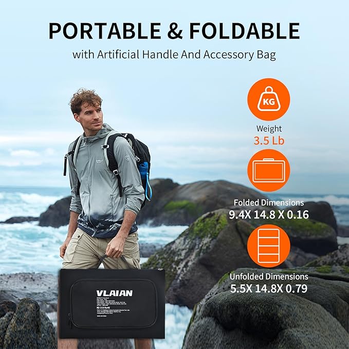 60W Portable Solar Panel,60 Watt Foldable Solar Panels Chargers with QC3.0 USB-A USB-C DC5521,IP67 Waterproof Power Emergency for Small Power Station Camping Hiking Outdoor Activities