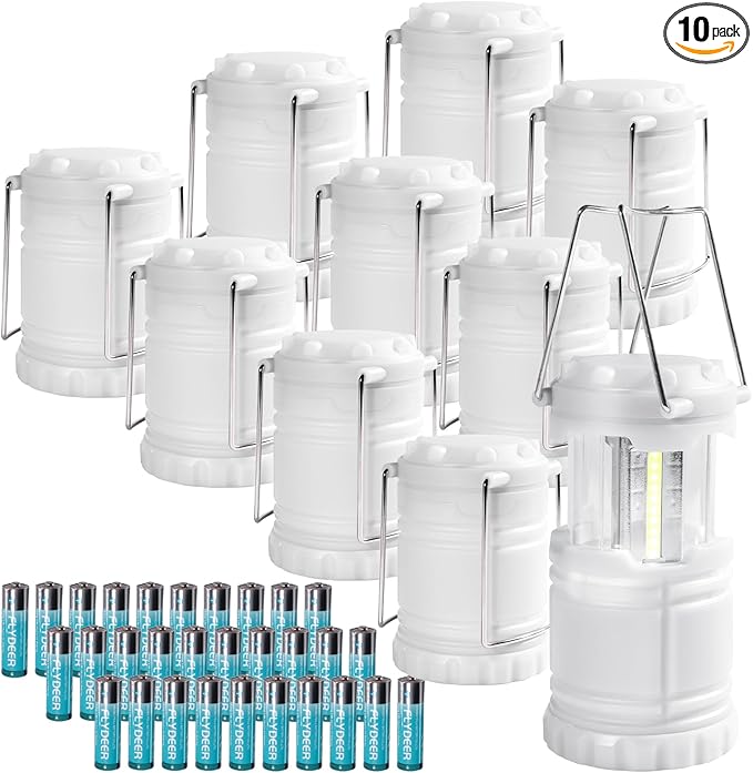 KUNHE LED 10 Pack Glow-in-The-Dark Camping Lanterns Battery Powered (Includes 30 AA Alkaline Batteries) 350 Lumens IPX4 Water Resistant Lanterns for Power Outages Emergency Hurricane Storms