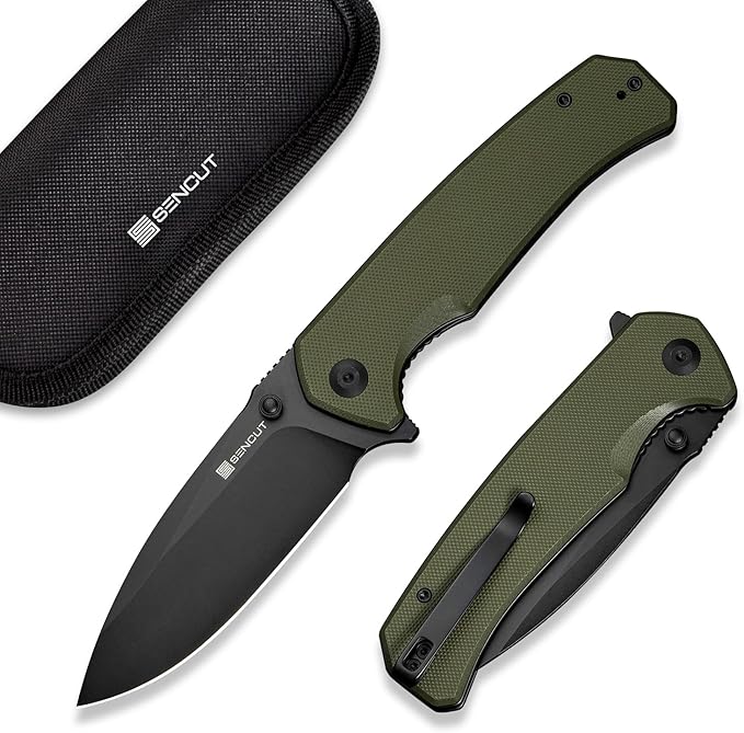 SENCUT Skarnax Pocket Knife for Men, Folding Knife with 3.79" 9Cr18MoV Blade & G10 Handle, Lightweight Everyday Carry, Camping, Hunting, Outdoor (Green)