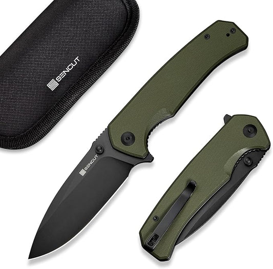 SENCUT Skarnax Pocket Knife for Men, Folding Knife with 3.79" 9Cr18MoV Blade & G10 Handle, Lightweight Everyday Carry, Camping, Hunting, Outdoor (Green)
