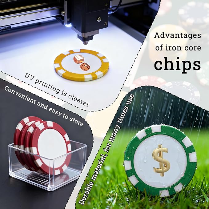 12 Grams Perfessional Customized Clay Poker Chips 30-500 PCS Personalized Casino Chips with Logo & Design 40MM Custom Casino Chips Custom Golf Ball Makers Chips(D)