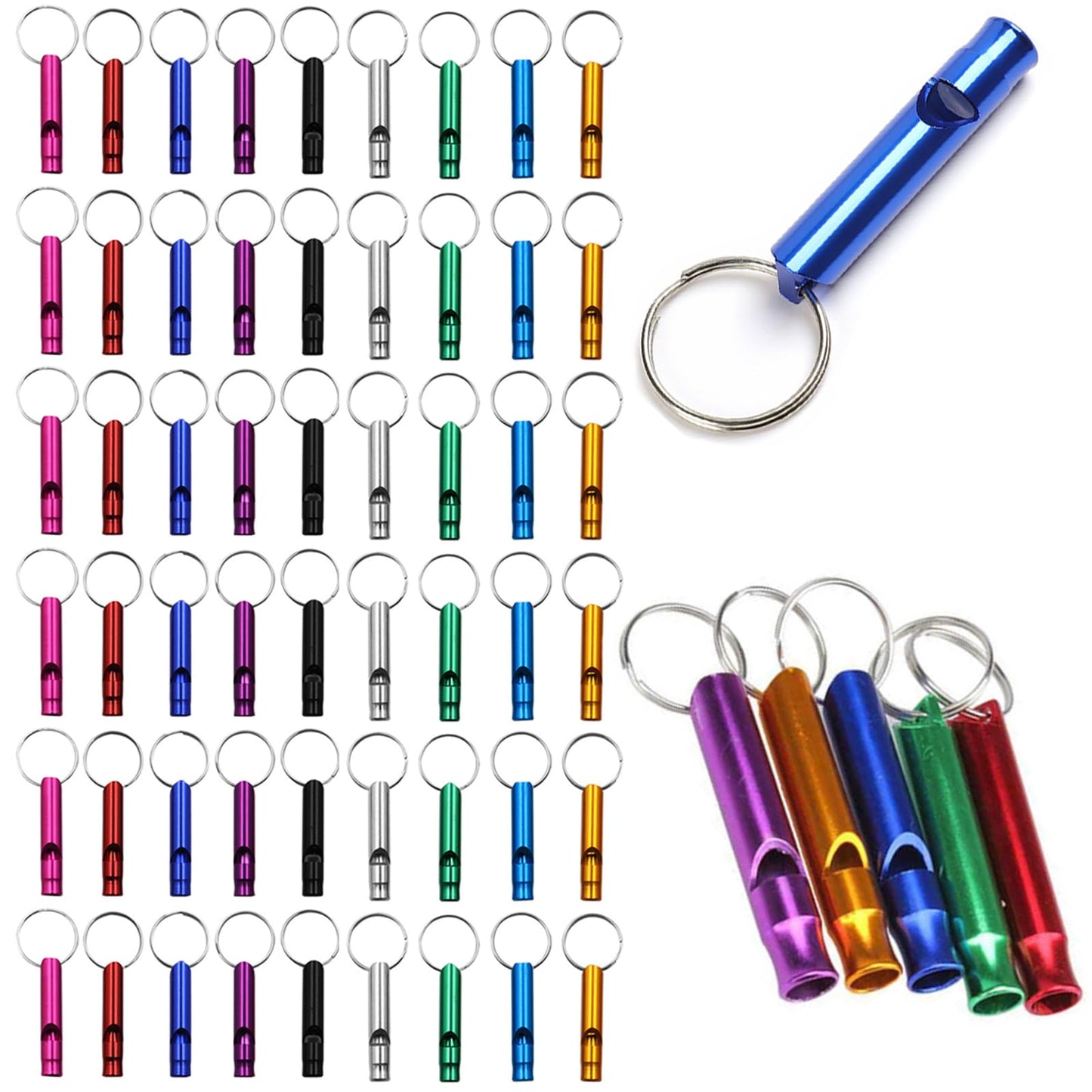 50 Pieces Emergency Whistle with Keychain Aluminum Survival Whistle Key Chain for Camping Hiking