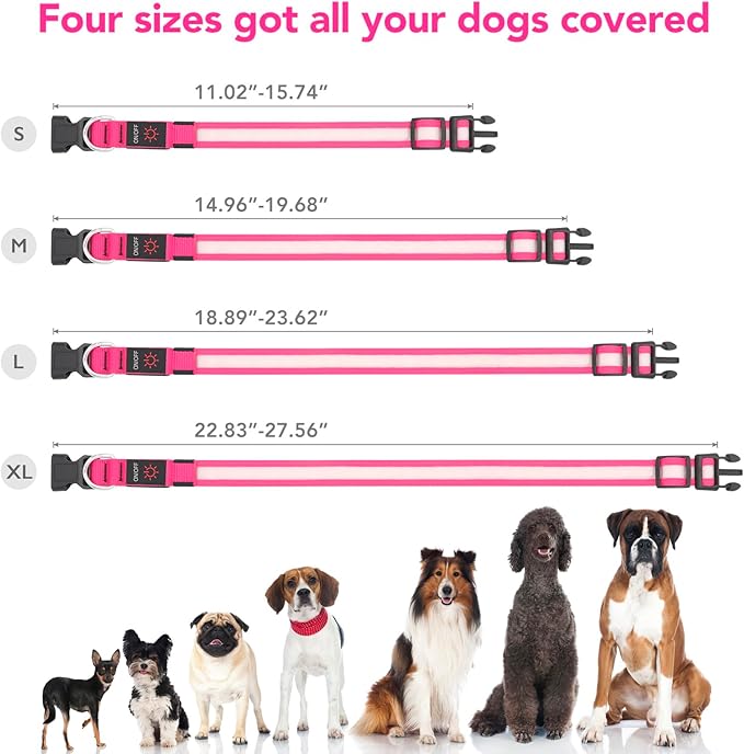 Vizpet LED Dog Collar, Light Up Dog Collar Adjustable USB Rechargeable Super Bright Safety Light Glowing Collars for Dogs (Medium, Pink)