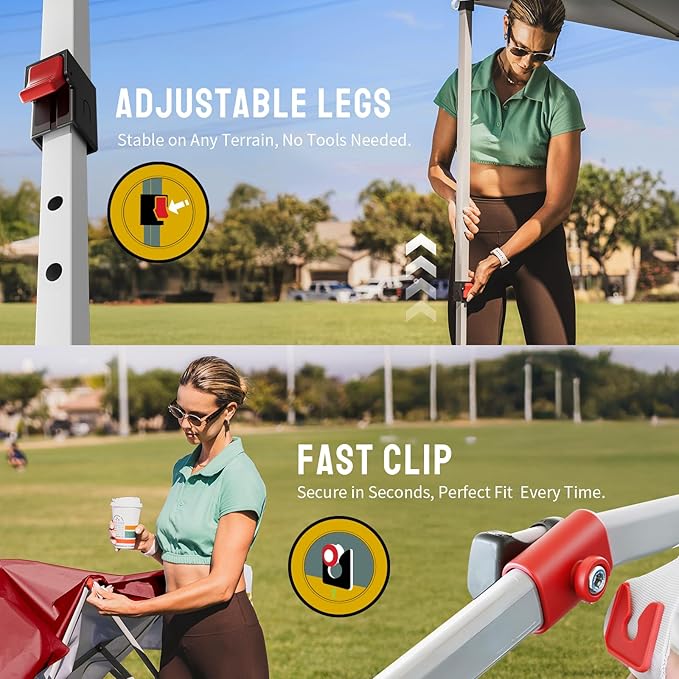 CROWN SHADES 12x12 Pop Up Canopy Outside Canopy, Patented One Push Tent Canopy with Wheeled Carry Bag, Bonus 8 Stakes and 4 Ropes, Red