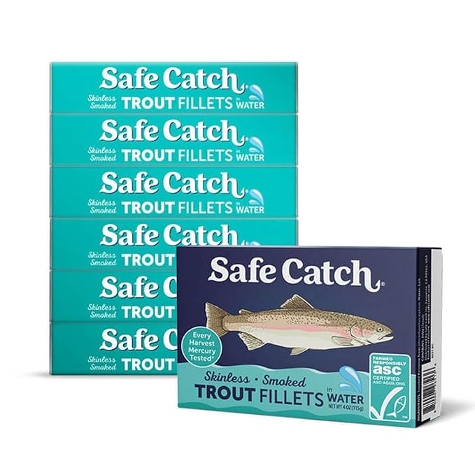Safe Catch Smoked Rainbow Trout Fillets in Water, Skinless and Boneless Canned Fish, Mercury Tested, Pack of 6