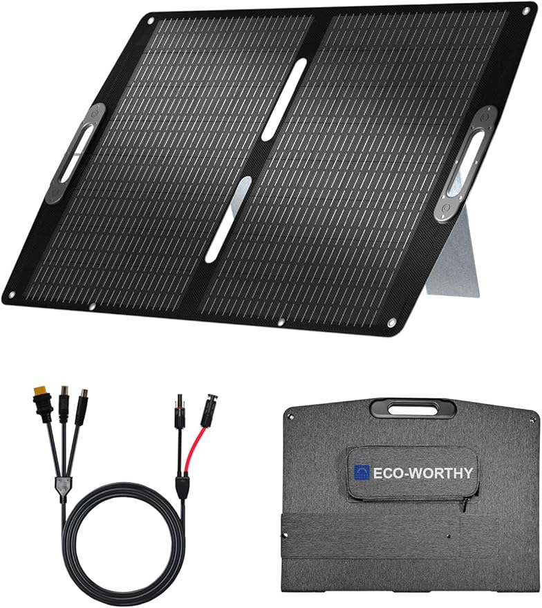 ECO-WORTHY 100W Portable Solar Panel,ETFE Foldable Solar Panel 23% High Efficiency,for Power Station,with Adjustable Kickstand for Camping RV Hiking Off-Grid Blackouts