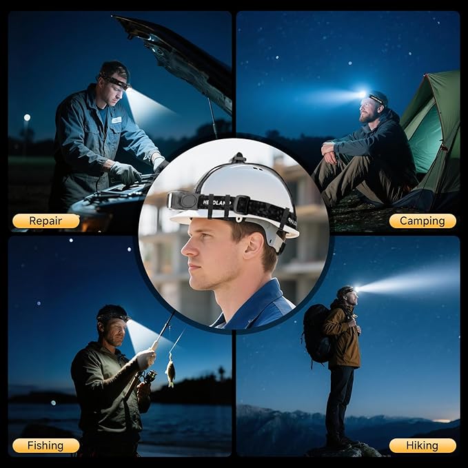 Rechargeable LED Headlamp 6 Pack, High Lumen Super Bright Head Lamp with Red Light, Motion Sensor, 5 Modes, 90° Adjustable, Waterproof Lightweight Headlamps for Adult Running, Camping, Fishing