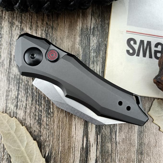 HUAAO Push Button Knife, Spring Assisted Opening, EDC Folding Pocket knives For Men,2.08 inch 8Cr13Mov Hawkbill Blade，gray aluminum handle,With Deep Carry Pocket Clip