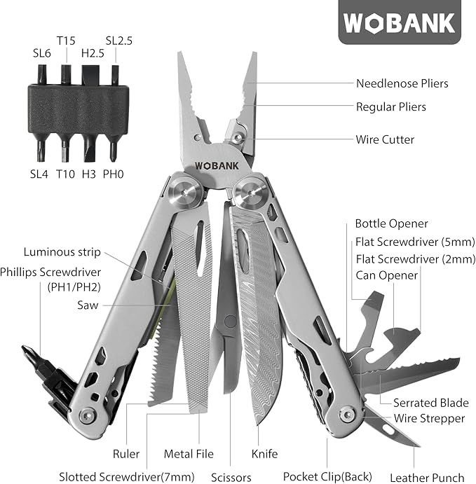 Multitool, 29-in-1 Stainless Steel Multi Tool Pliers with Screwdriver Sleeve, Damascus Pocket Knife, Nylon Sheath for Survival Camping, Hunting and Hiking