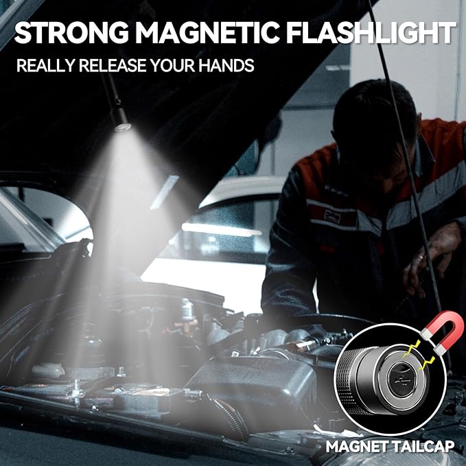 Rechargeable Flashlights High Lumens with Magnetic Base 10000 Lumen Bright LED Tactical Flashlight 3 Modes Zoomable Waterproof Compact Handheld Flash Light for Home Camping Outdoor Repairing
