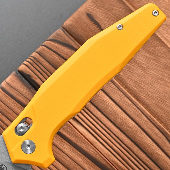 FF20 Folding Pocket Knife，VG10 Steel Blade G10 Handle EDC Tool Knife for Outdoor Camping Hunting Fishing Working(Yellow)