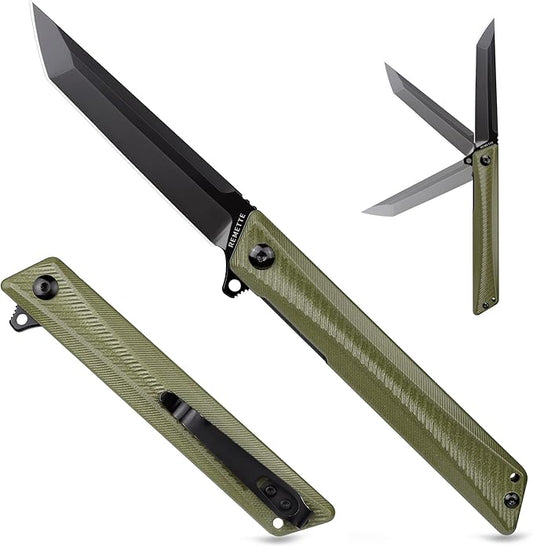 Pocket Knife GD22K, Flipper Open D2 Steel Tanto Folding knife with Durable G10 Handle,Men Women Everyday Carry EDC Knife,Sharp Camping Hiking Daily Work Knives