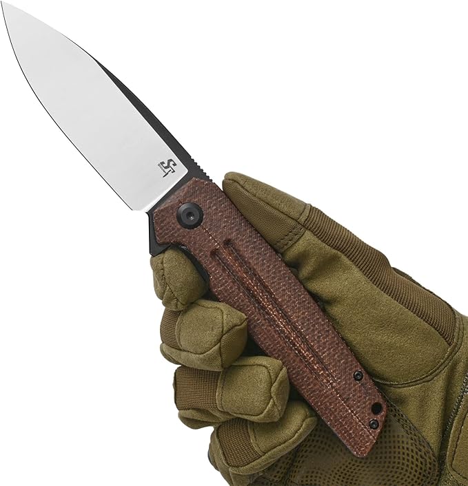 Sitivien ST152 Folding Knife,K110(D2) Steel Blade with Micarta Handle EDC Tool Knife for Outdoor Camping,Hiking,Fishing(Brown)