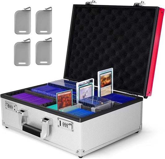 Kabinka Toploader Storage Box for 3" X 4" 35pt Rigid Card, Trading Card Storage Box with Combination Lock, Top Loader Storage Hard Case for Baseball Sports Cards (Holds 600+ Toploaders, Silver Red)