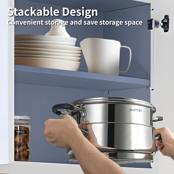 6 Quart Stainless Steel Stock Pot with Steamer,6 Qt Multipurpose Stockpot with Stay-cool silicone Handle and Glass Lid,Soup Pot for Cooking