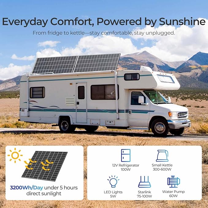 Renogy 2pcs 320W Solar Panels 24V N-Type Monocrystalline On/Off Grid 640W for RV Boat Shed Farm Home House Rooftop Residential Commercial House, 2 Pieces