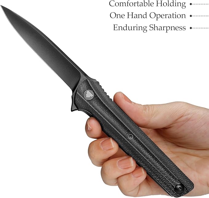 EDC Pocket Knife for Men,Folding Knives with Reversible Clip,Liner Lock 3.4'' Black PVD 14C28N Steel Blade,Micarta Handle,Seagull-B