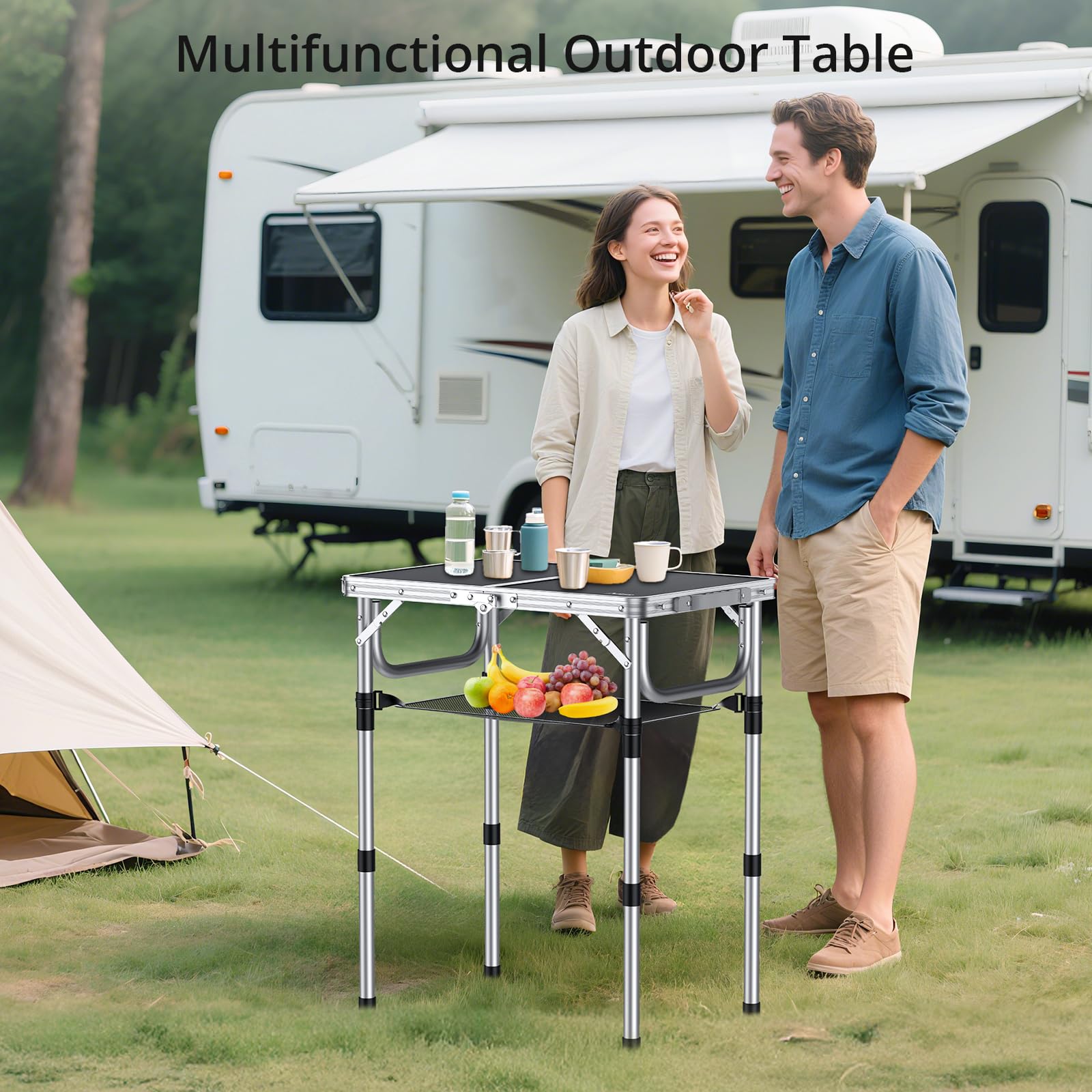 Anbte Folding Camping Table, 24"X 16" Adjustable Height Small Folding Table