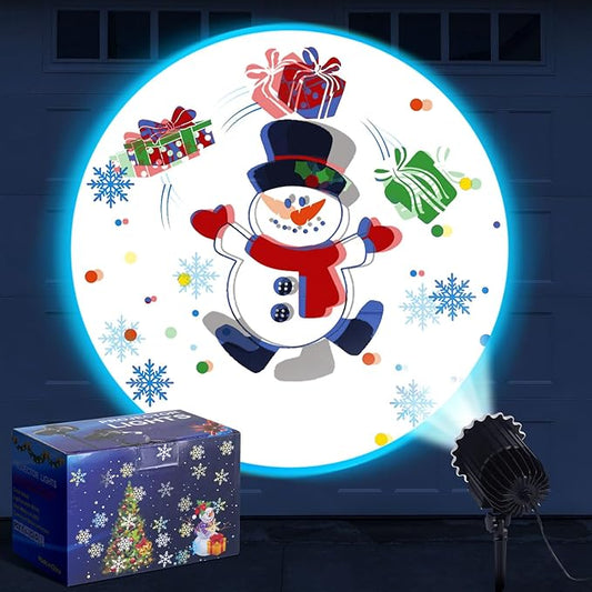 Christmas Projector Light with 1 Film Slides Holiday LED Snowman Projector Lights Outdoor Reflectors Waterproof Landscape Decorative Rotation Lighting Movement Projection Lamp for Yard Home