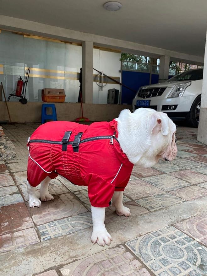 Dogs Waterproof Jacket, Lightweight Waterproof Jacket Reflective Safety Dog Raincoat Windproof Snow-Proof Dog Vest for Pugs English French Bulldog American Pit Bull Red B-S