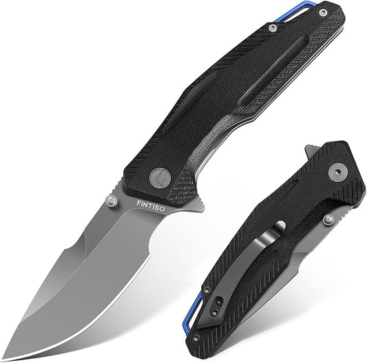 FINTISO Pocket Knife, 3.26" Premium 14C28N Blade G10 Handle with Fire Starter Function, Folding Knife with Pocket Clip for Men Women, EDC Knife for Outdoor Camping, Hunting, Hiking, Survival, Falcon Series