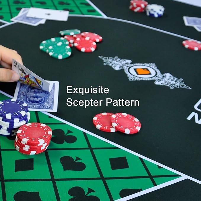CONTINUE Poker Table Mat - 8-10 Player Texas Hold'em Poker Mat with Anti-Slip Rubber Base and Carrying Bag for Poker Games, Blackjack, Casino (Rectangle Green)