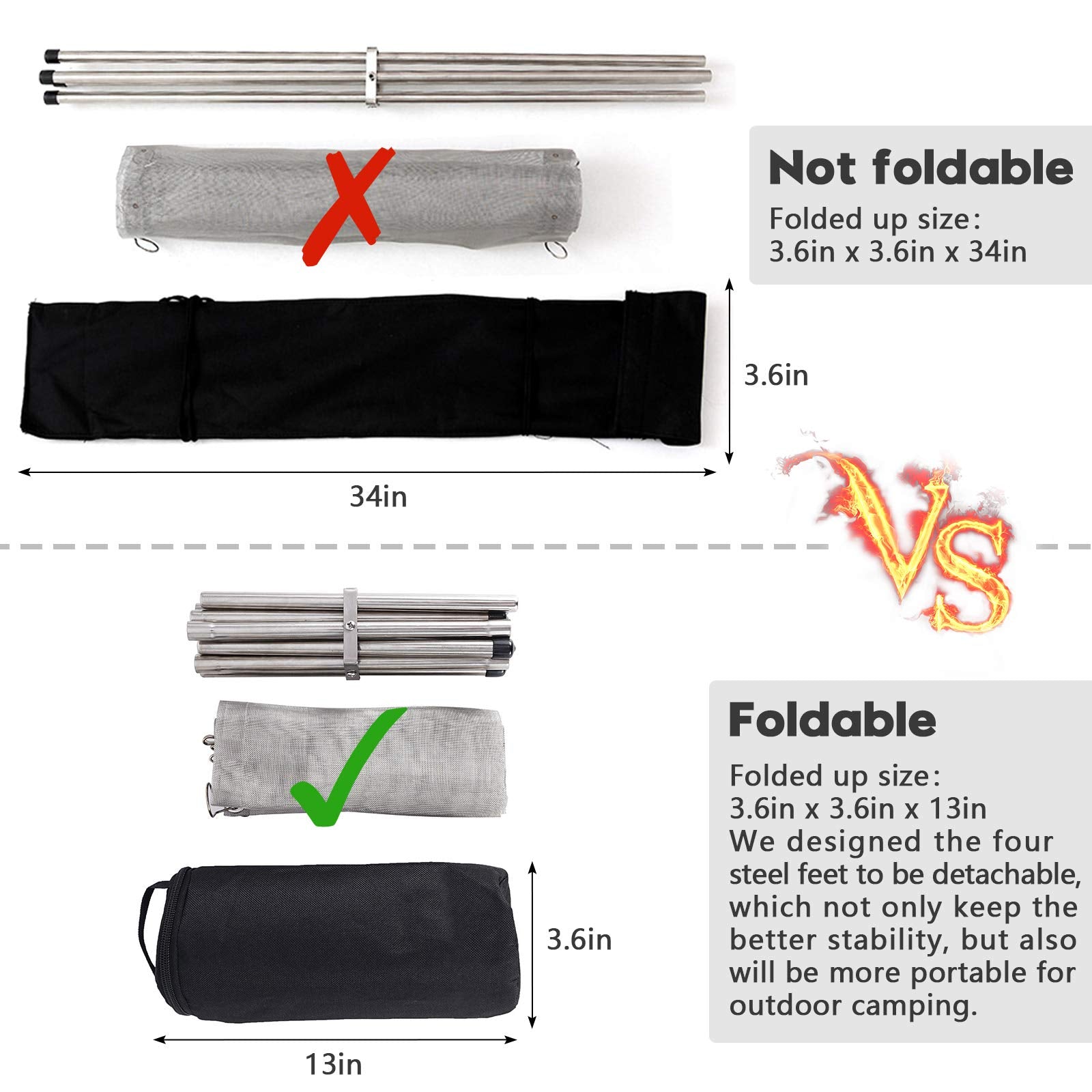 Portable Outdoor Fire Pit 22 Inch - New Upgraded Camping Fire Pit Collapsible Foldable Mesh Fire