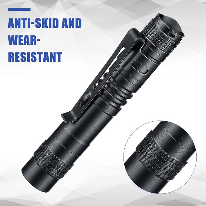 Hortsun 10 Pcs Mini Flashlight Bulk LED Pen with Pocket Small Flashlight with Clip for Outdoor Father's Day Gift for Men(3.54 Inch,Black)