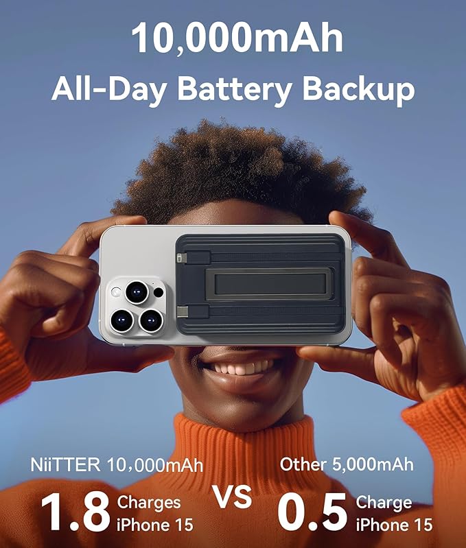 5 in 1 Magnetic Power Bank with Foldable Kickstand,Compact 10000mAh Wireless Portable Powerbank with Fast Charging,Durable Battery Pack with Carrying case,for iPhone 16/15/14/iWatch/AirPods