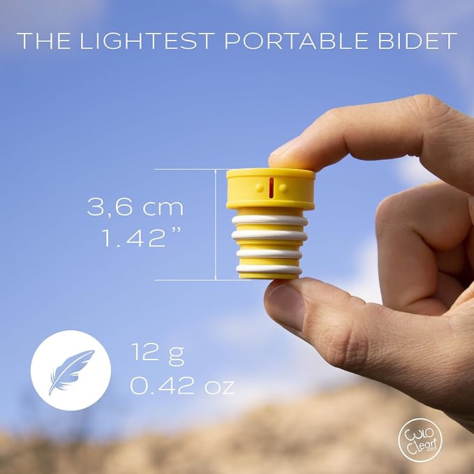CuloClean Portable Bidet for Toilet, Travel, or Camping. Compatible with Any Plastic Bottle. Discreet, Sanitary or Travel Shower, Attachable Stopper, Backcountry Bidet Nozzle (1pcs Yellow)