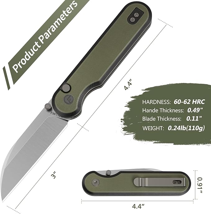 FINTISO Pocket Knife, 3" 14C28N Blade EDC Knife with G10 Handle, Folding Knife with Pocket Clip for Outdoor Camping, Hunting, Hiking, Survival, Parrot Series