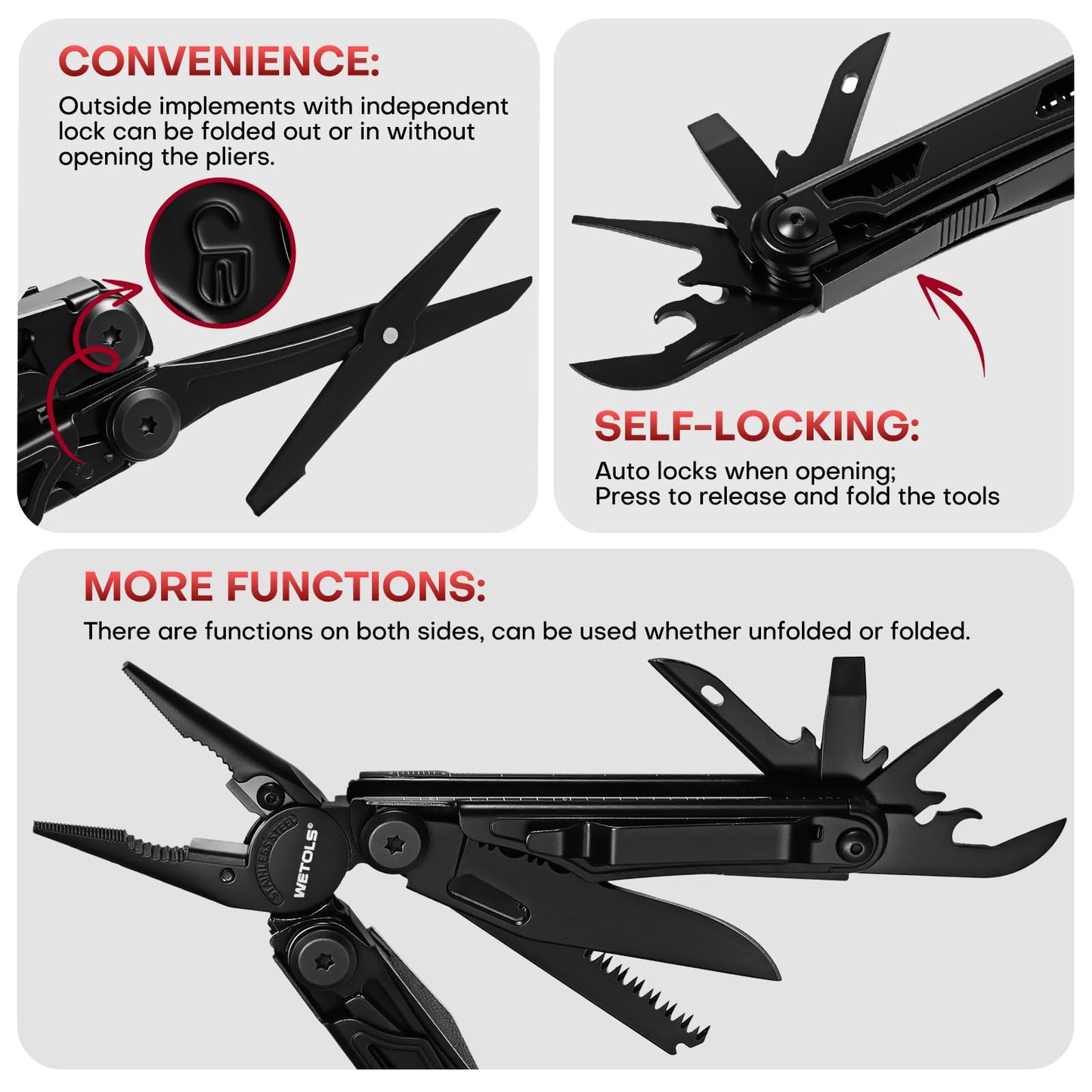 WETOLS Multitool with Pocket Knife, Stainless Steel Needle Nose Pliers