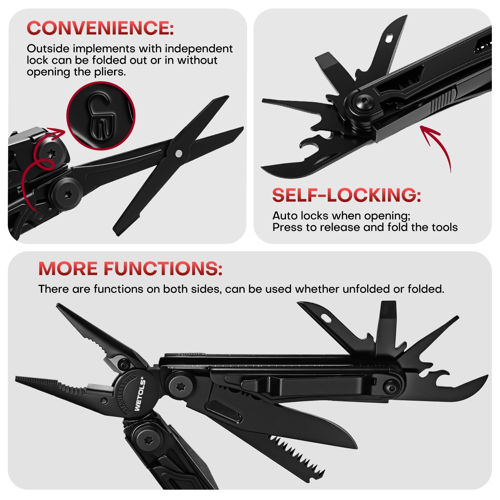 WETOLS Multitool with Pocket Knife, Stainless Steel Needle Nose Pliers