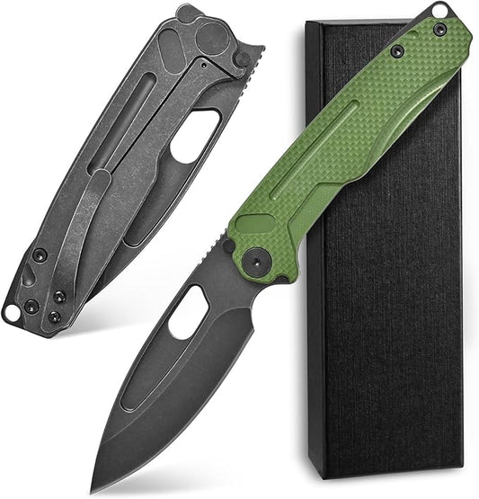 Ccanku C1136 Folding Knife D2 Steel Blade G10&Steel Handle EDC Tool Outdoor Hunting Camping Knife (Green)