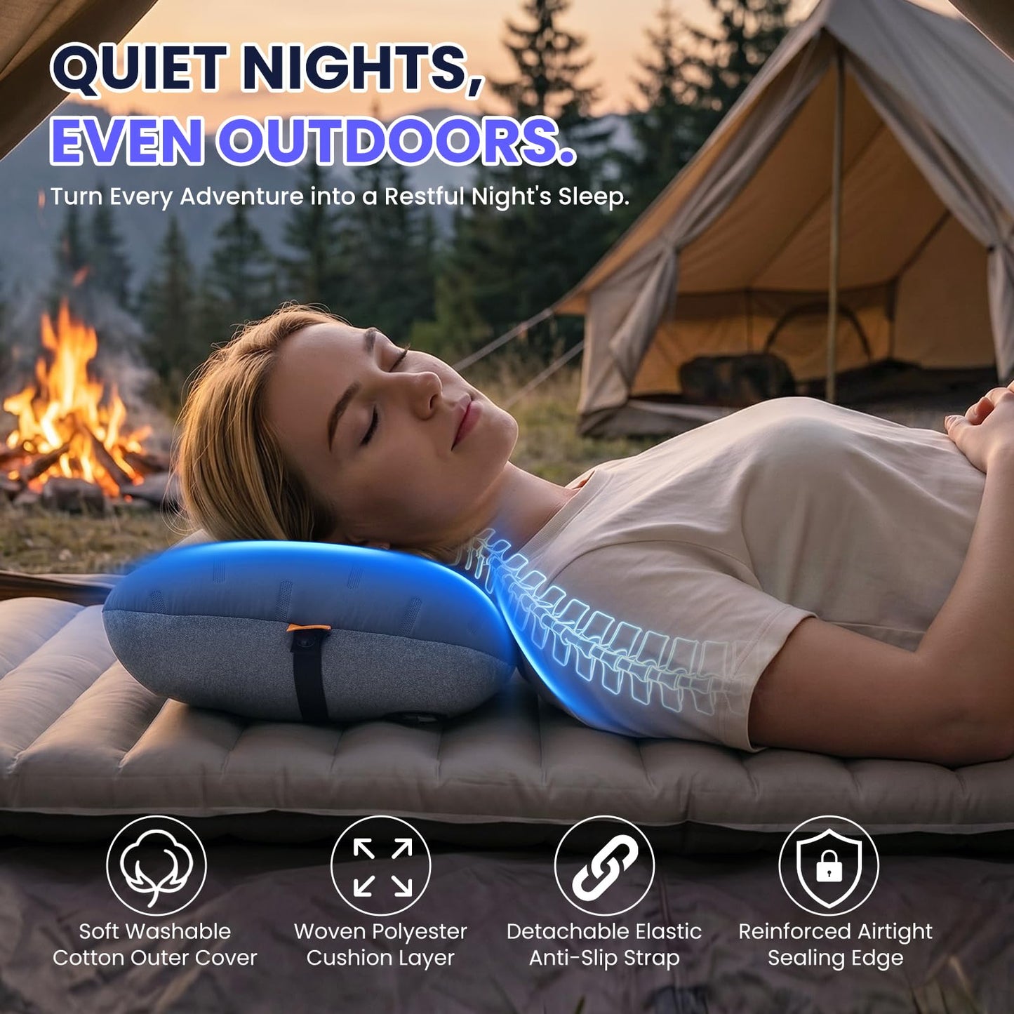 Inflatable Camping Pillow - Ultralight Compact Air Pillow for Travel, Backpacking & Hiking