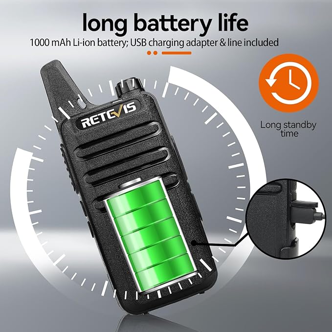 Retevis RT22 Two Way Radio Long Range Rechargeable,Portable 2 Way Radio, USB-C Charging, Handsfree Walkie Talkies for Adults Cruise Hiking Camping(4 Pack)