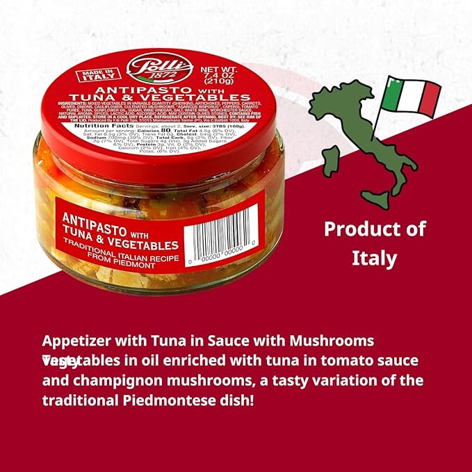 Polli Antipasto With Tuna And Vegetables | Traditional Italian Recipe From Piedmont | Made In Italy - 2 Pack (7.4 oz Each)