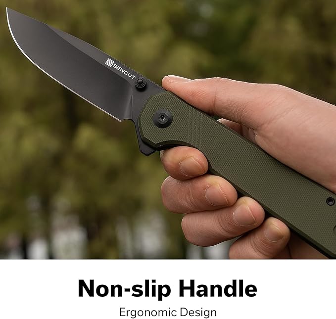 SENCUT Aetheris Pocket Knife, EDC Folding Knife with 3.68'' 9Cr18MoV Blade & G10 Handle, Reversible Clip for Camping Hiking S24095-2 (OD Green)