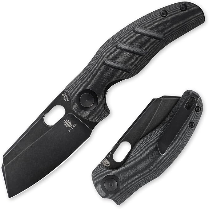 Kizer C01C Sheepdog Pocket Knife, 3.31" 154CM Blade EDC Camping Folding Knife with Black Micarta Handle, Small Survival Knives for Men Women, Hunting Knives with Liner Lock & Thumb Hole, V4488C1 ﻿