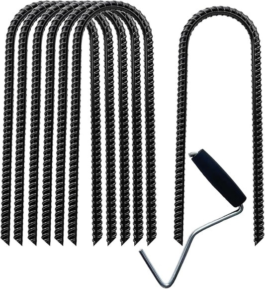 12'' Ground Stakes Heavy Duty,Lawn Stakes,Trampoline Stakes Anchors high Wind,Fence Stakes,Metal Stakes for Ground,Landscape Stakes,rebar Stakes,StakesSwing,Trampoline Accessories,Black Set of 8.