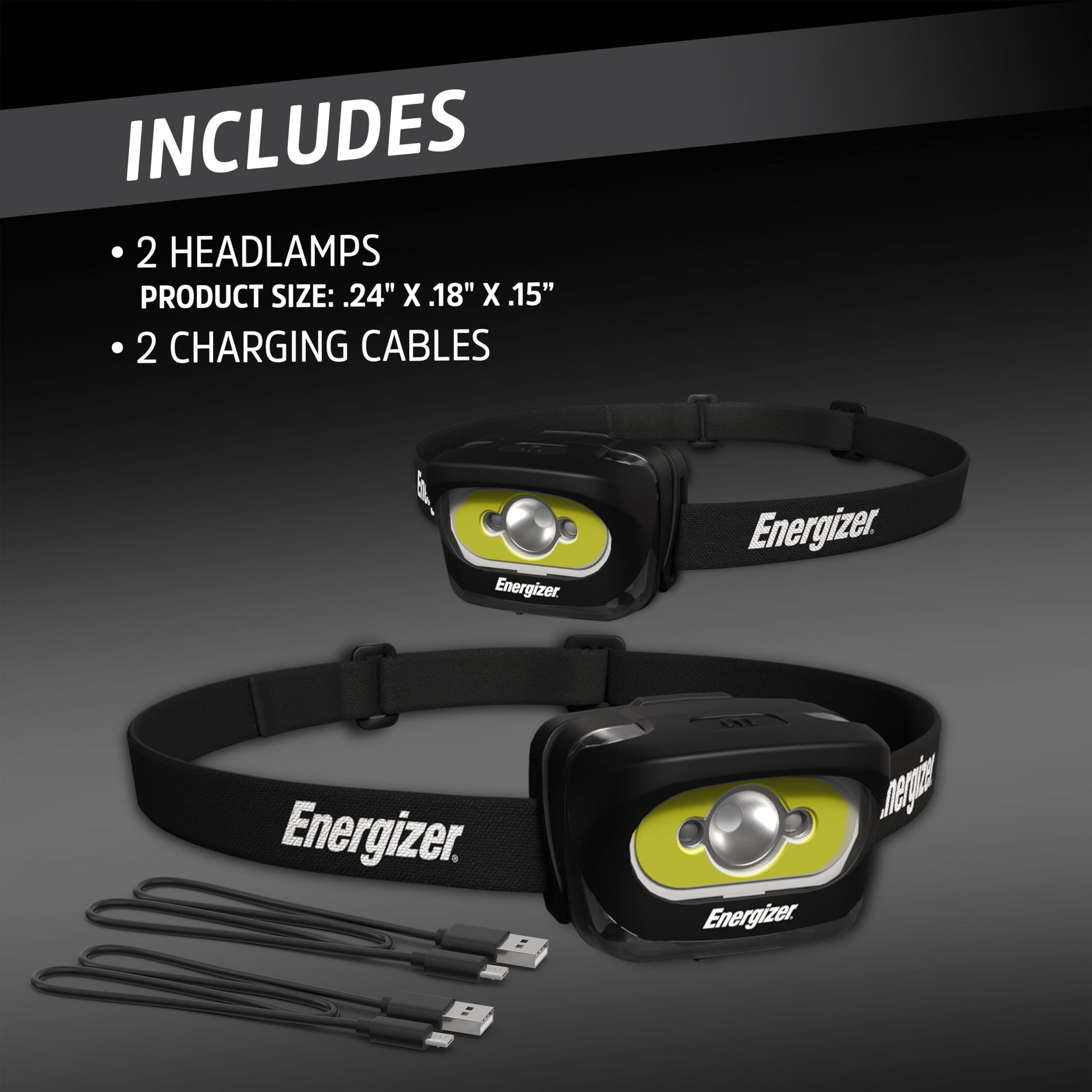 Energizer LED Rechargeable Headlamp (2-Pack), Black, LED Headlamp with Red Light Option, USB
