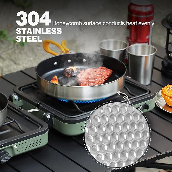 REDCAMP Nonstick Frying Pan Set 2 Piece, 10, 12 Inch Stainless Steel Frying Pan, Lightweight Camping Skillet for Cooking Egg Steak, Outdoor Kitchen Equipment Gear, Portable Backpacking Cooking Pan